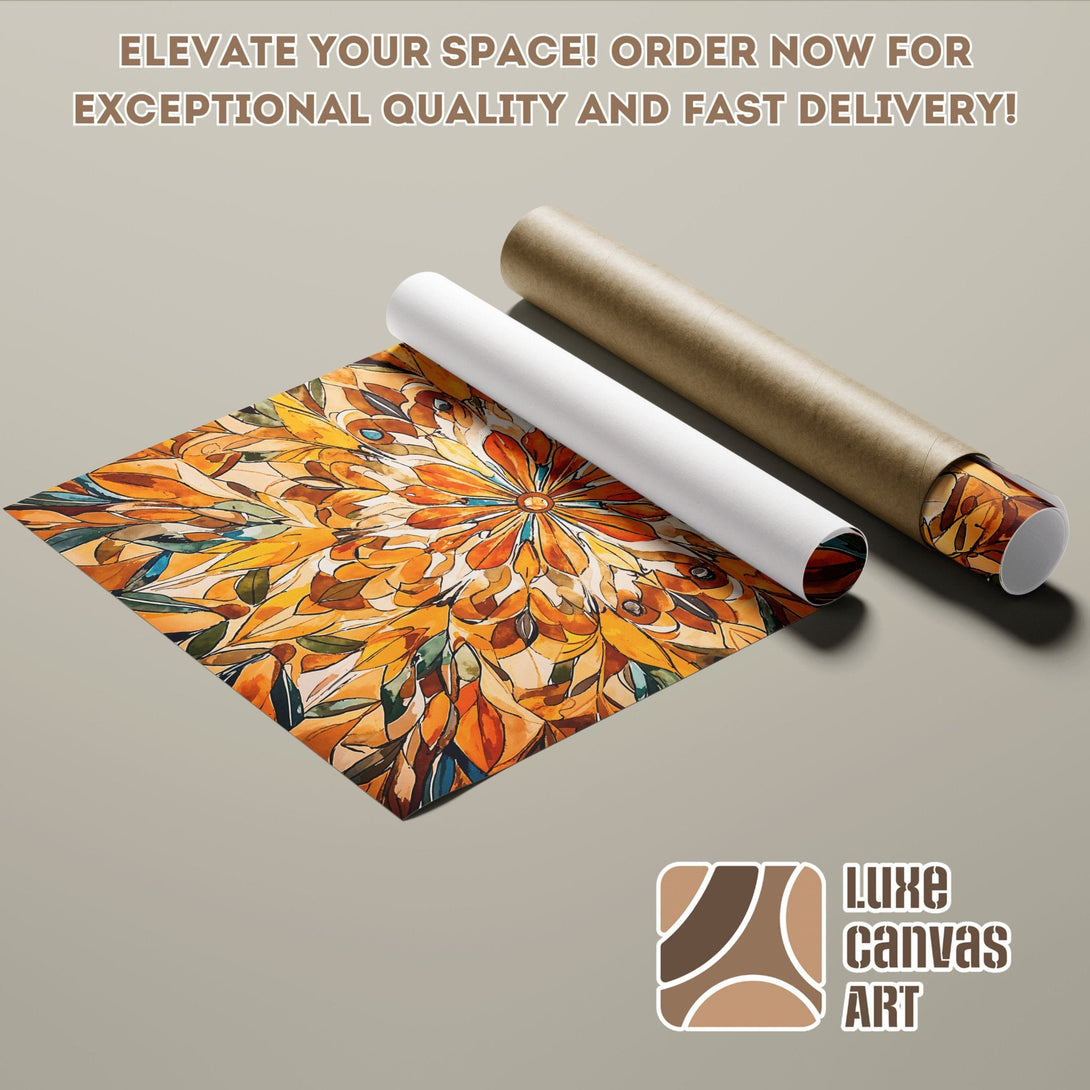 Abstract floral Poster Roll art in warm orange & yellow tones. Elevate your space today!