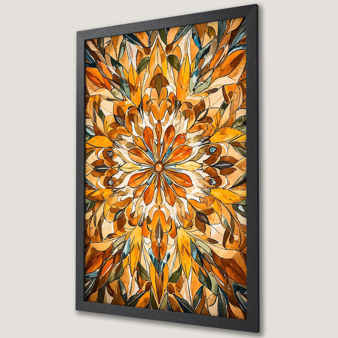 Framed Poster featuring a watercolor floral design in warm orange and brown tones. Perfect wall art for your home!