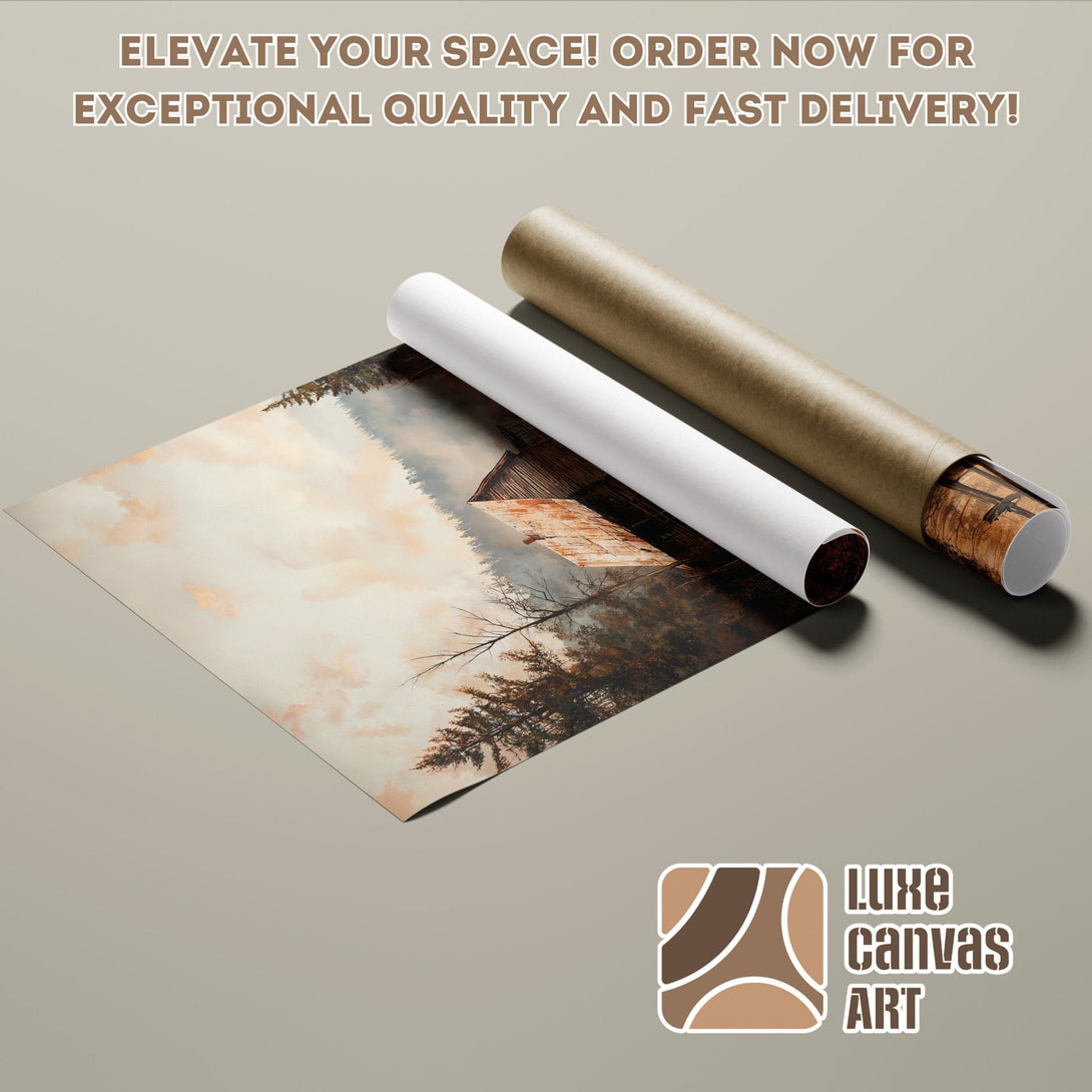 Poster Roll featuring a rustic landscape painting in warm earth tones. Elevate your space with this beautiful art!