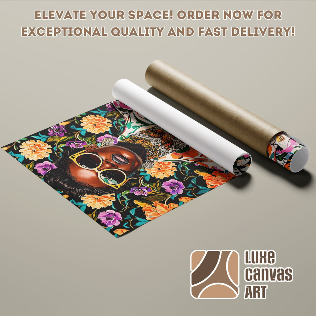 Poster Roll featuring a vibrant floral portrait in a bold, colorful style. Order your art poster today!