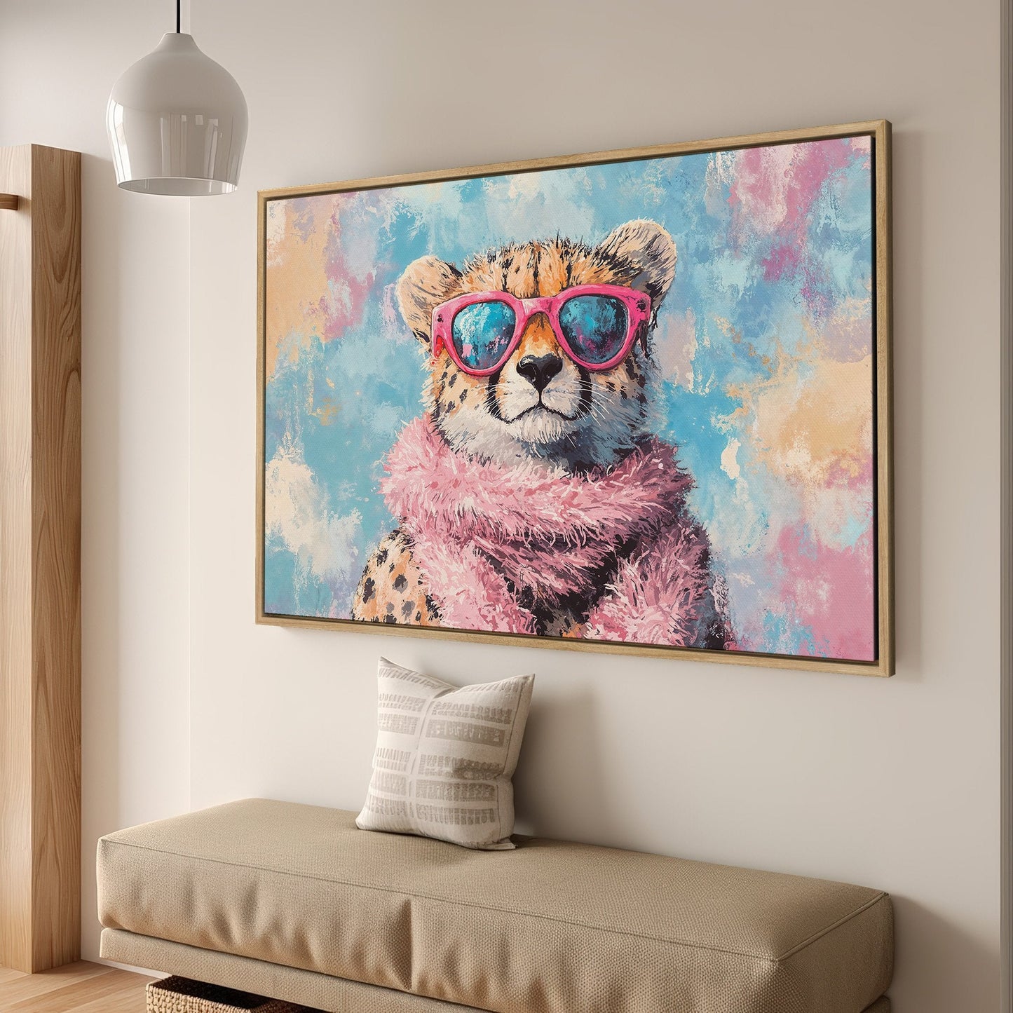 Fashionable Cheetah Canvas Print in Pink Vibrant Colors