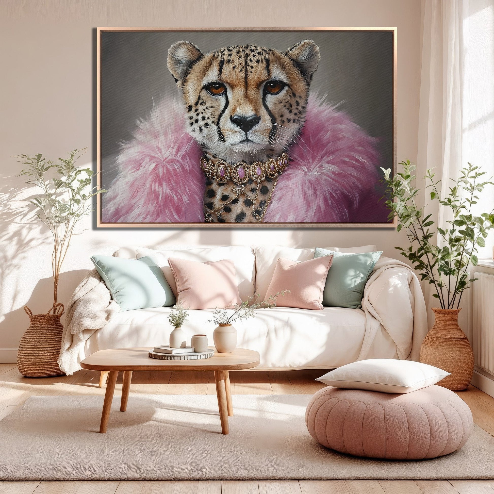 Fashionable Cheetah in Pink Faux Fur Canvas Print