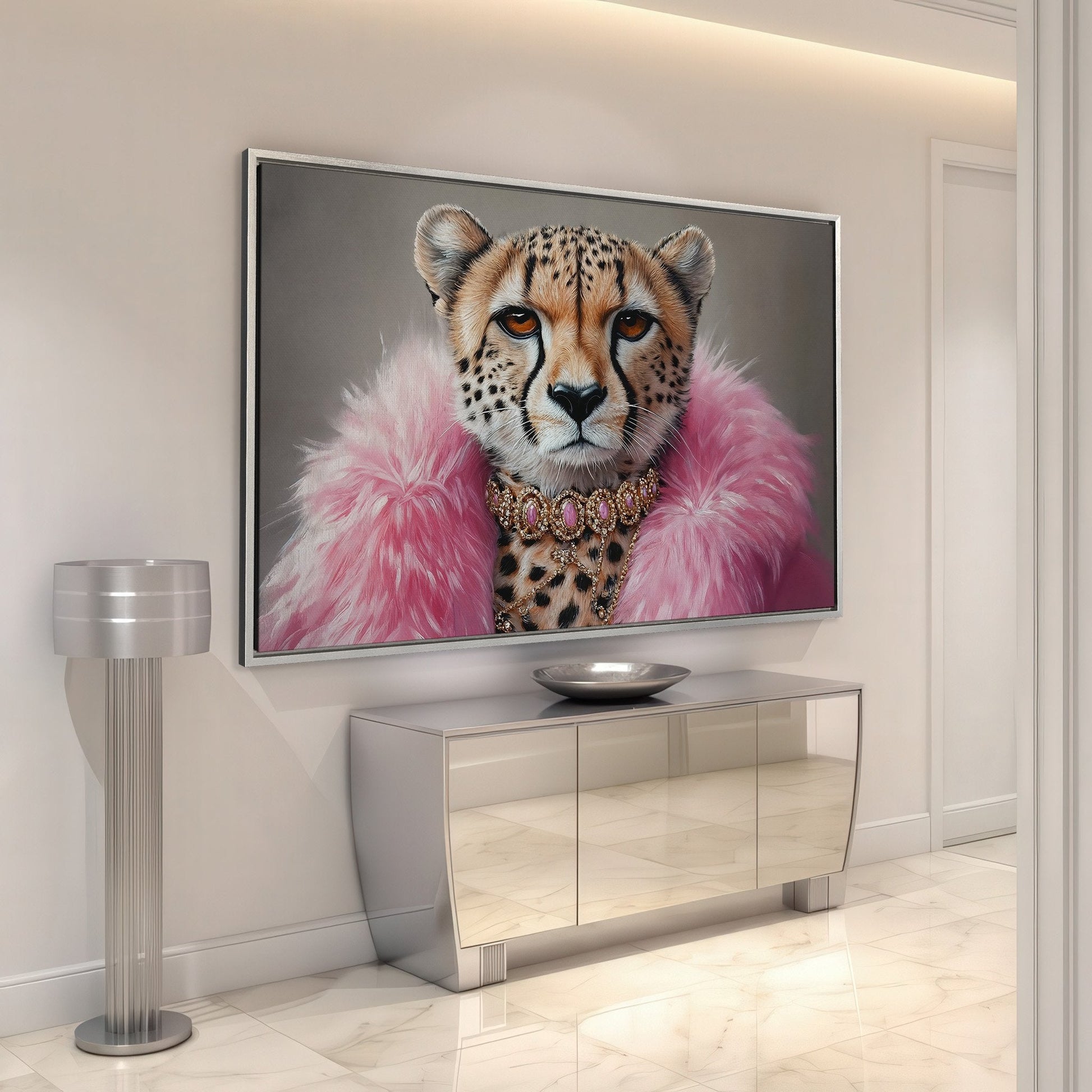 Fashionable Cheetah in Pink Faux Fur Canvas Print