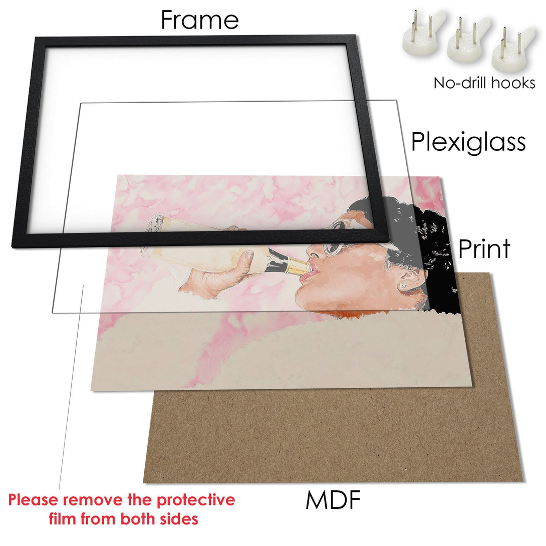 Framed Poster featuring a stylish illustration with a pink and neutral color palette. Perfect wall art for any space!