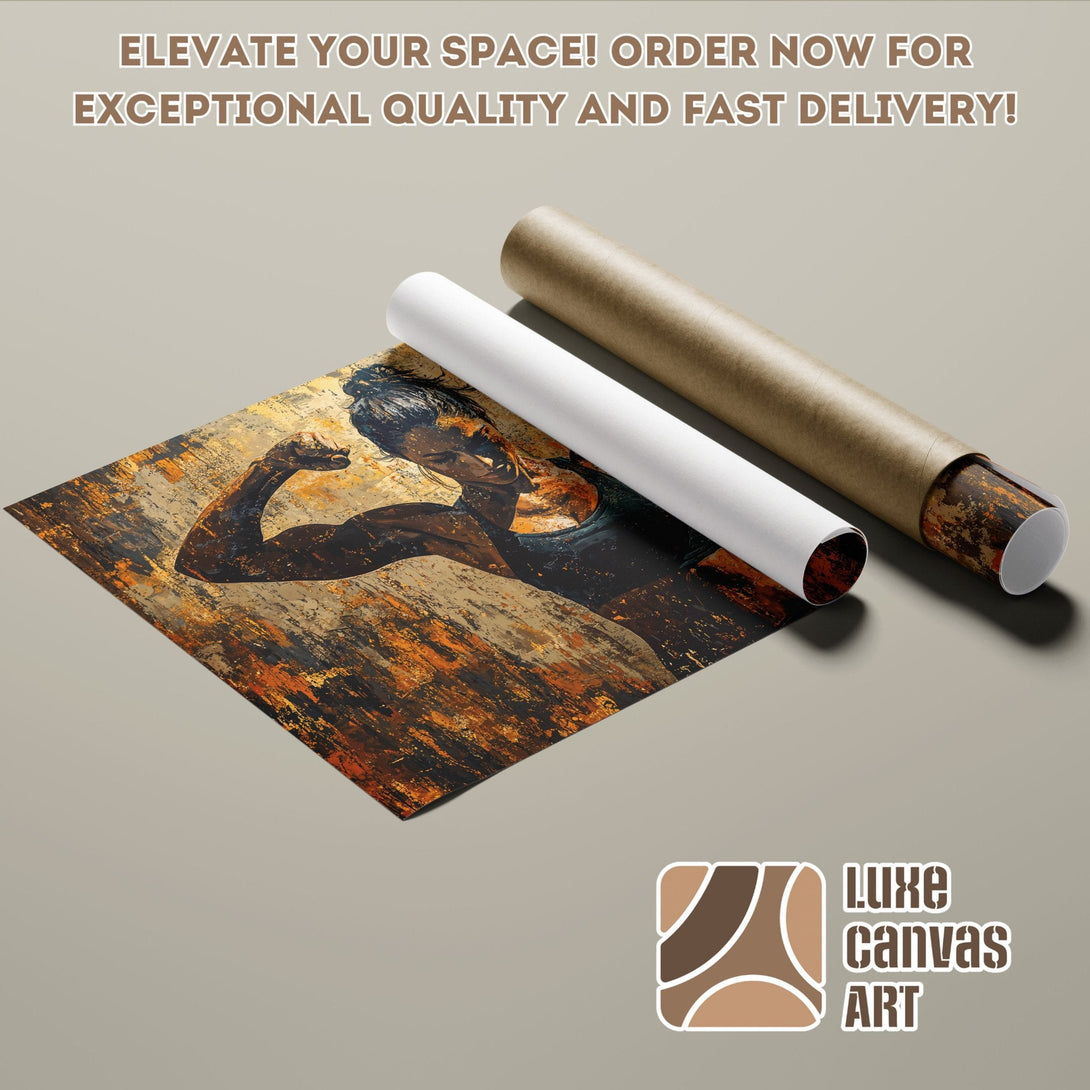 Abstract art poster roll featuring a woman, warm color palette. Elevate your space with this stunning Poster!