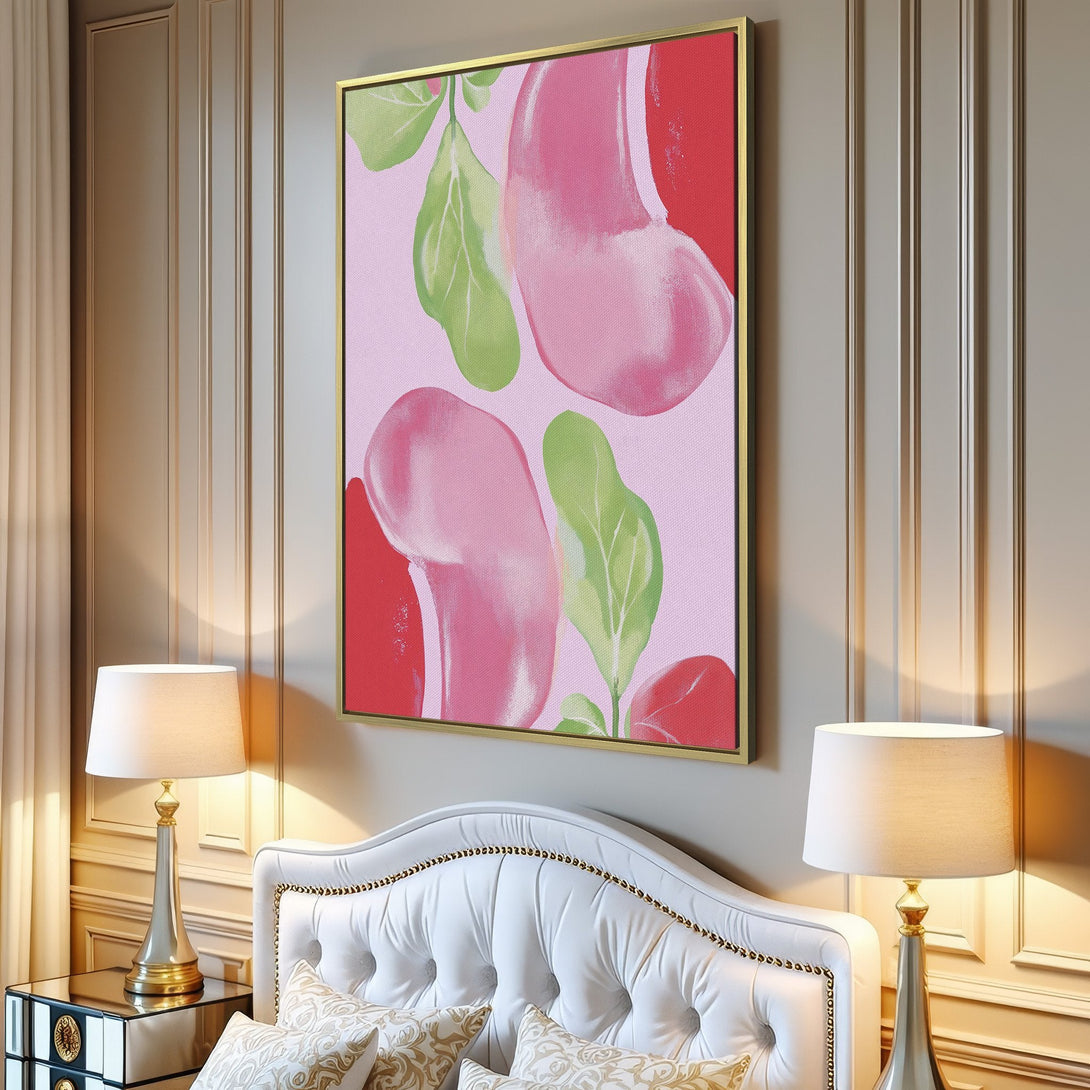 Abstract Canvas Print in pink, green, and red. Modern art style, perfect for adding a pop of color to your home decor.