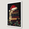 Festive Books with Santa Hat Art Poster for Holiday Cheer