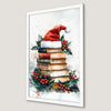 Festive Books with Santa Hat Art Poster for Holiday Decor
