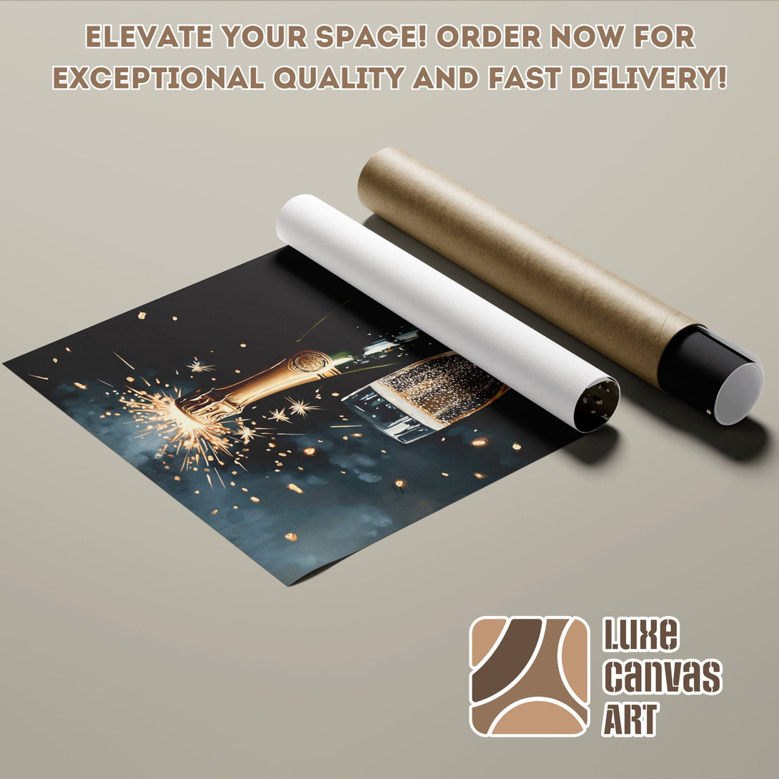 Champagne Poster Roll, dark & gold tones, perfect for home decor. Order today!