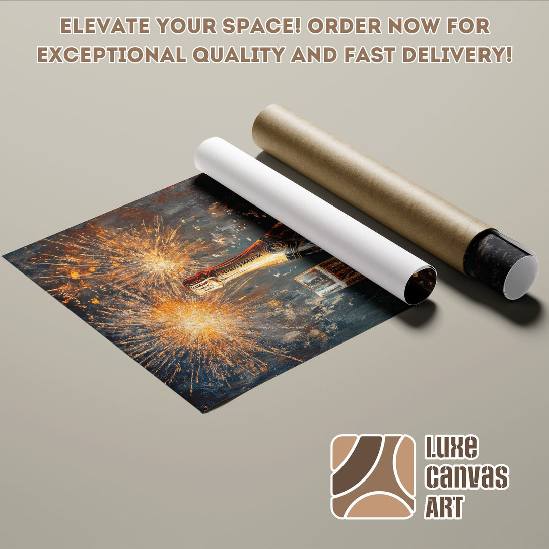 Poster Roll featuring a champagne bottle, dramatic style, with a dark, warm color palette.