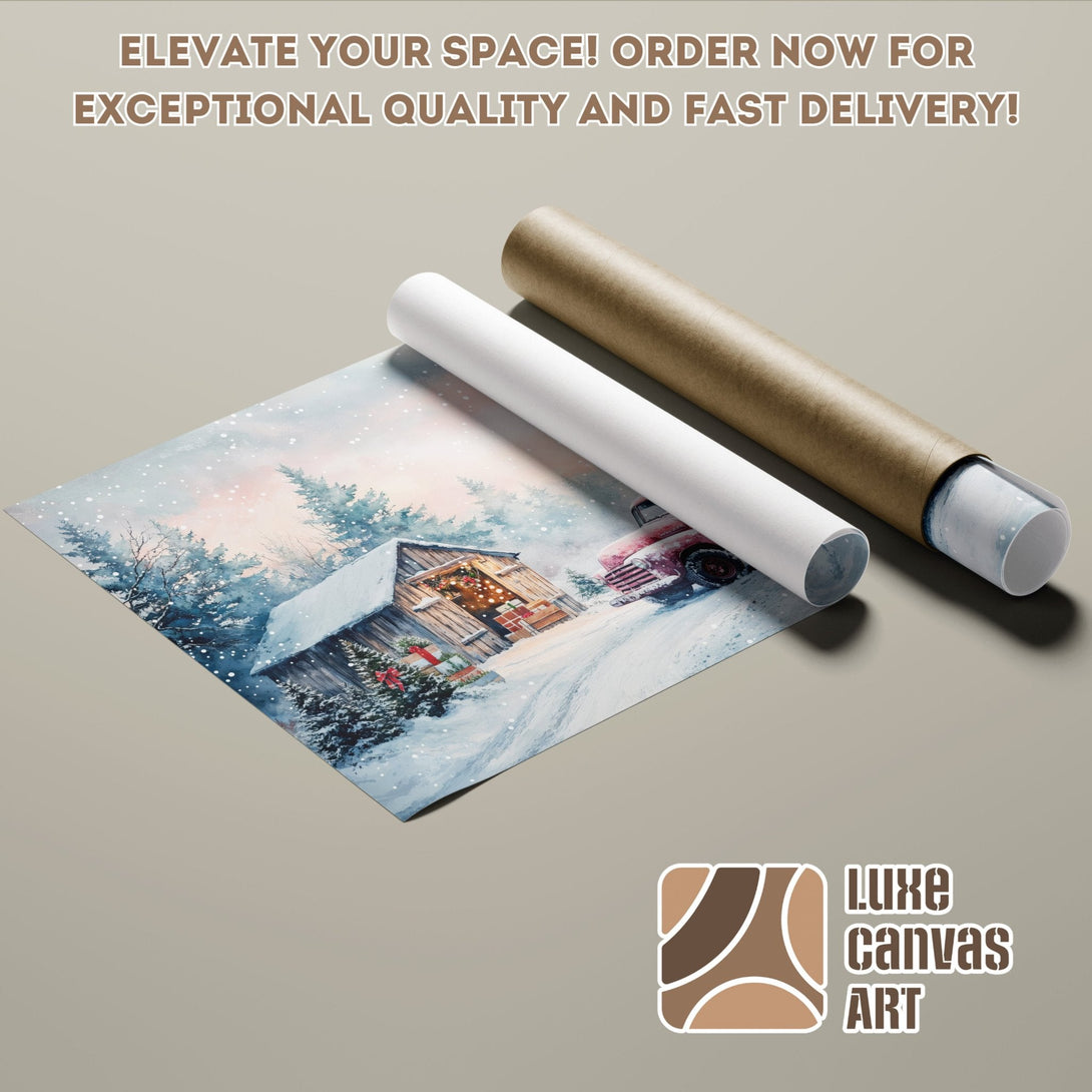 Winter scene Poster Roll, watercolor style, blue and warm tones. Order yours today!