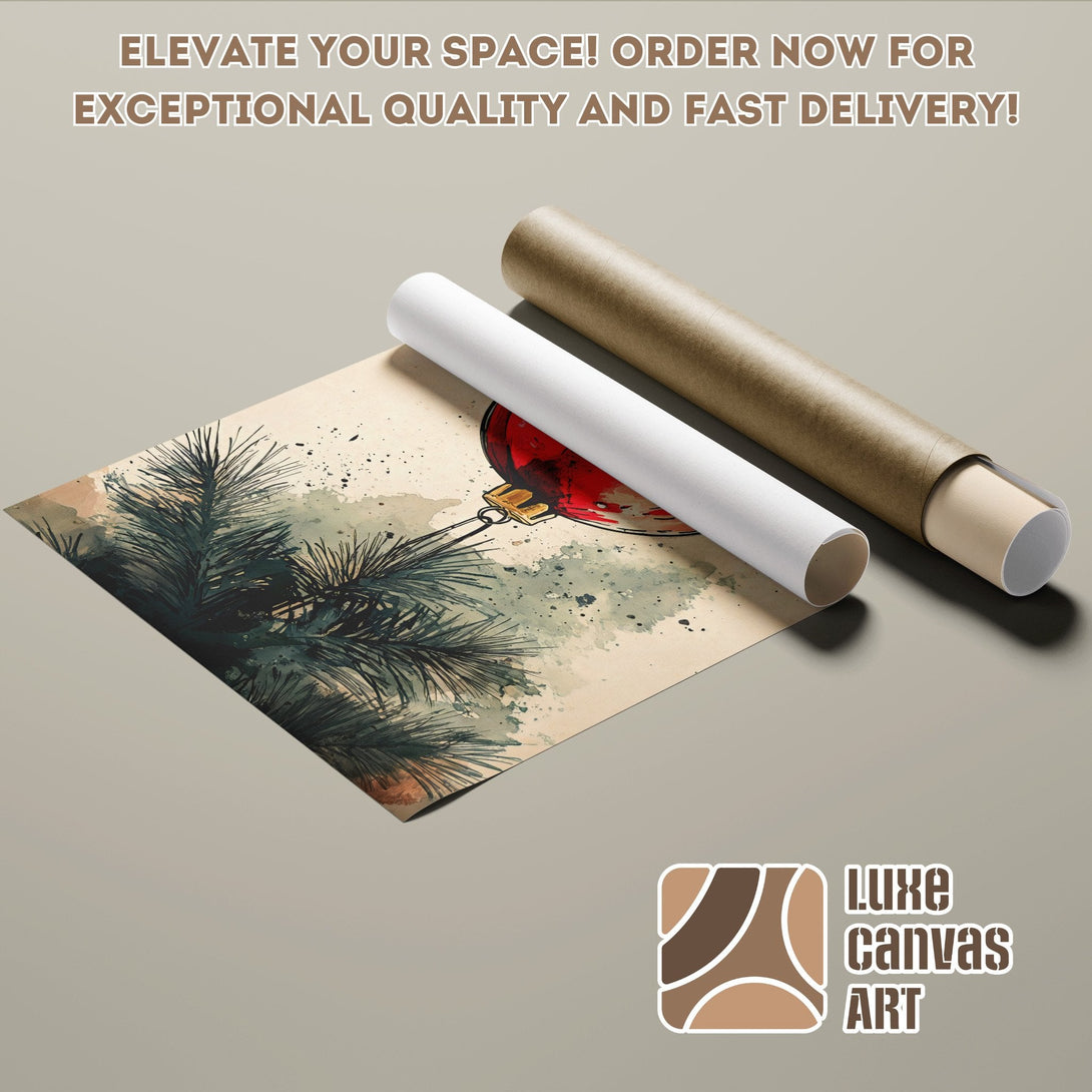 Poster Roll featuring a watercolor Christmas ornament, in a neutral color palette. Elevate your space!
