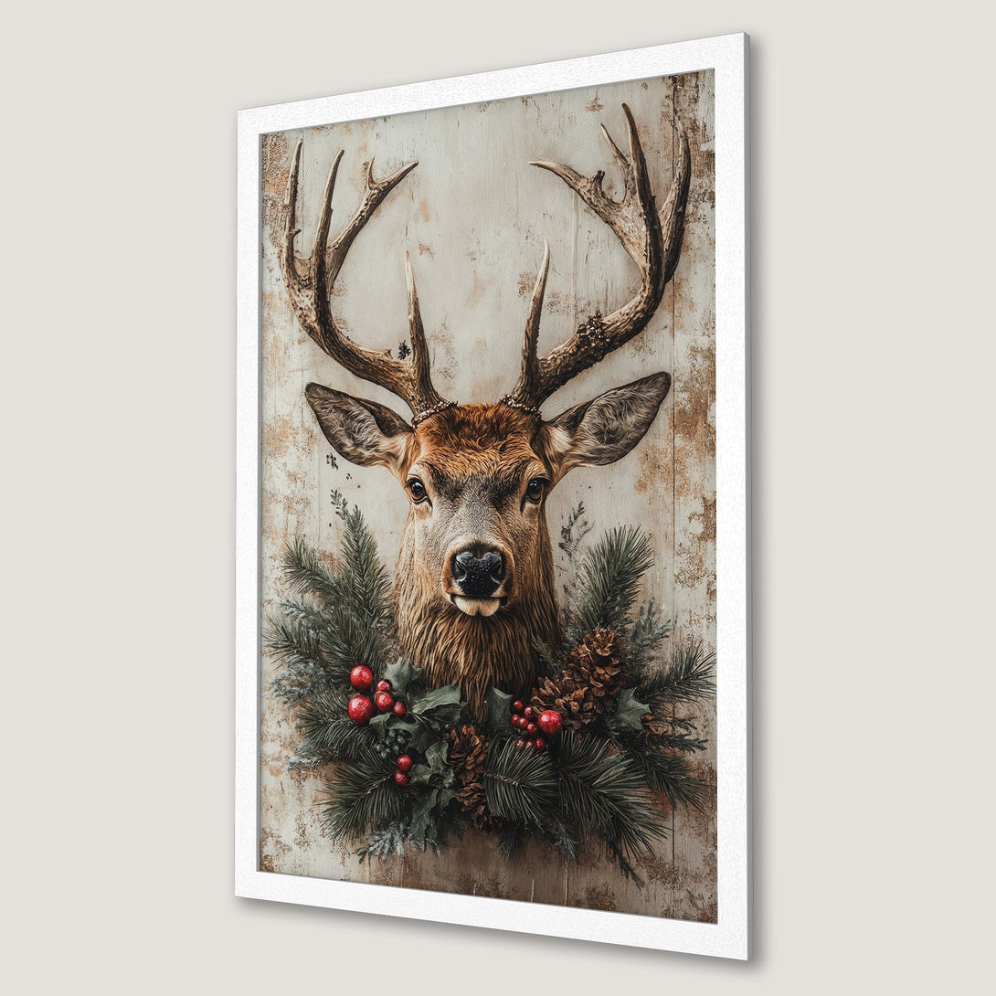 Framed Poster featuring a majestic deer head with rustic style and warm, earthy tones. Perfect for adding a touch of nature to your home!