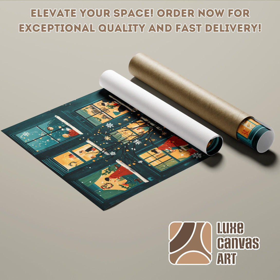 Christmas-themed Poster Roll in teal, red, and gold. Elevate your space with art! Order now!