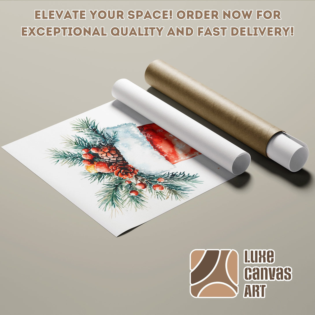 Watercolor Poster Roll featuring festive winter greenery, perfect for holiday decor.