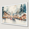 Festive Christmas Town Ice Skating Scene Art Poster for Holiday Decor