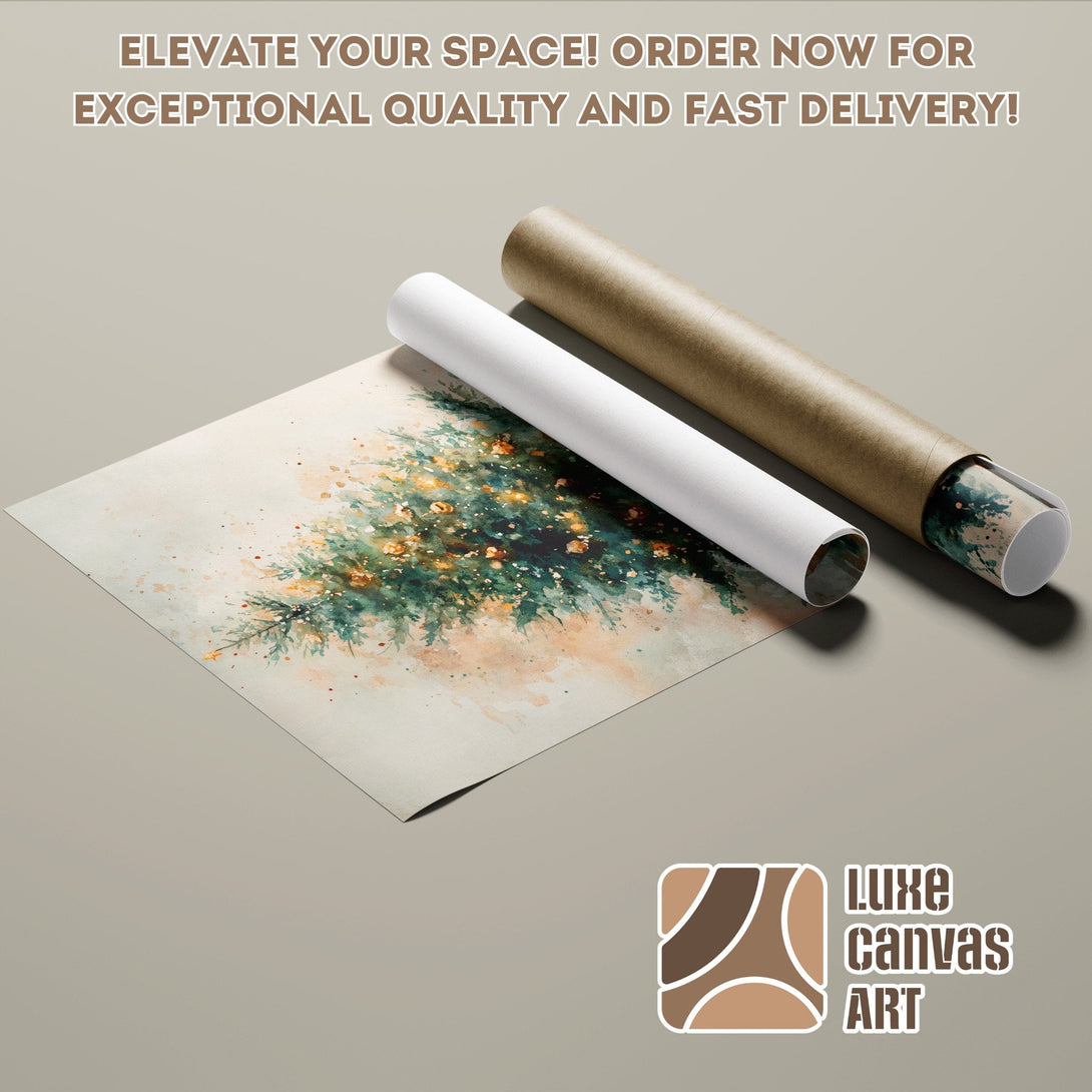 Watercolor Christmas tree Poster Roll art print, neutral color palette. Order now!