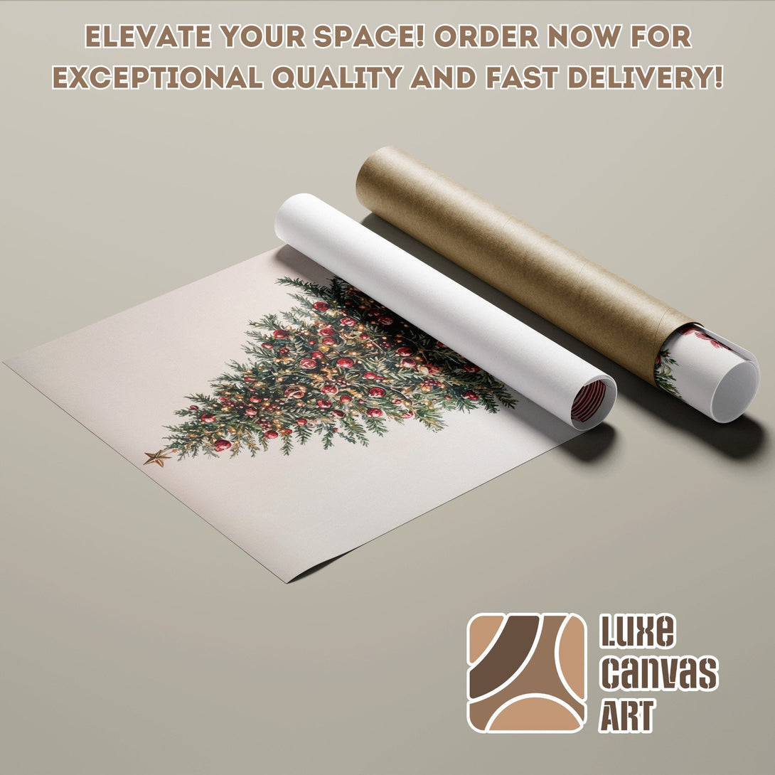 Poster Roll featuring a Christmas tree illustration in a warm color palette. Elevate your space!
