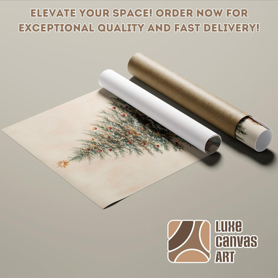 Christmas tree Poster Roll, vintage style, warm color palette, elevate your space! Order now!