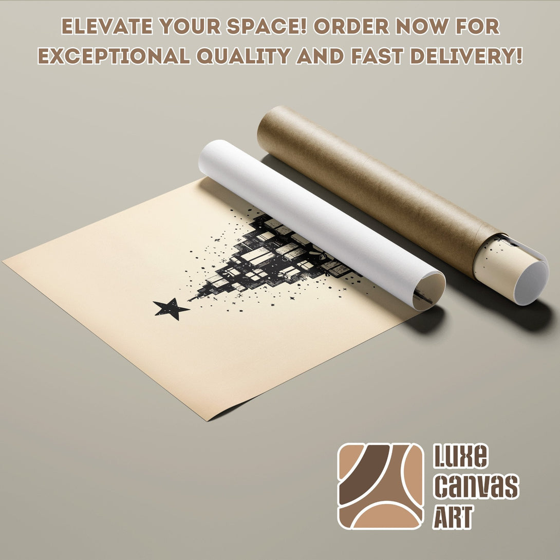 Poster Roll with abstract Christmas tree art in neutral tones. Elevate your space!