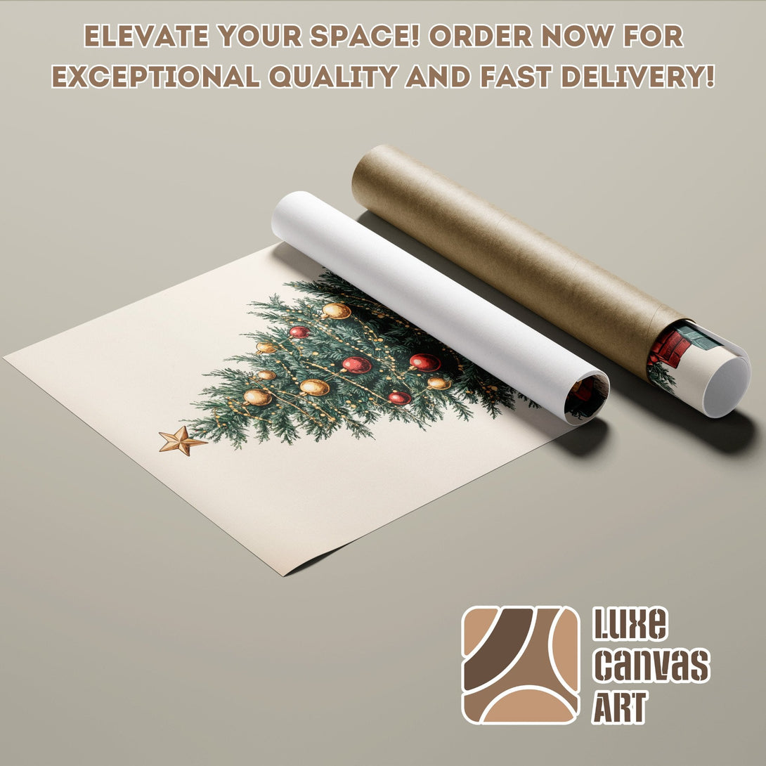 Poster Roll featuring a vintage Christmas tree design, warm color palette. Order now!