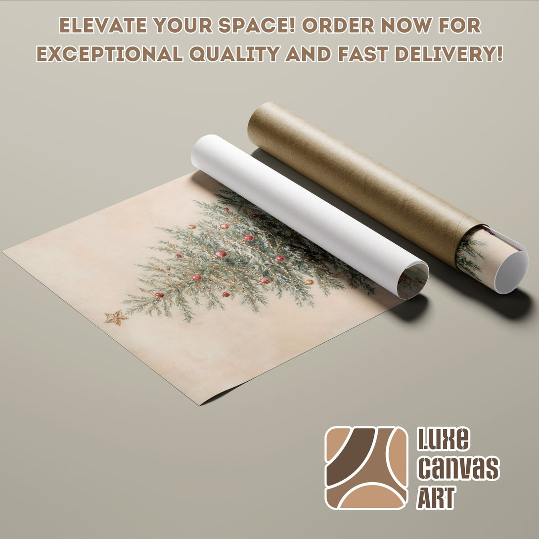 Christmas tree Poster Roll, vintage style, neutral color palette, ready to elevate your space.