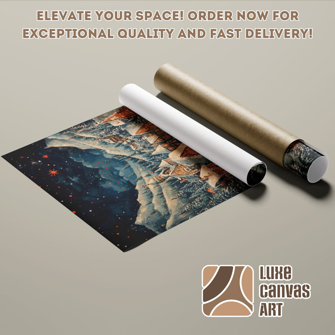 Poster Roll with winter landscape art, blue and brown palette. Order now!