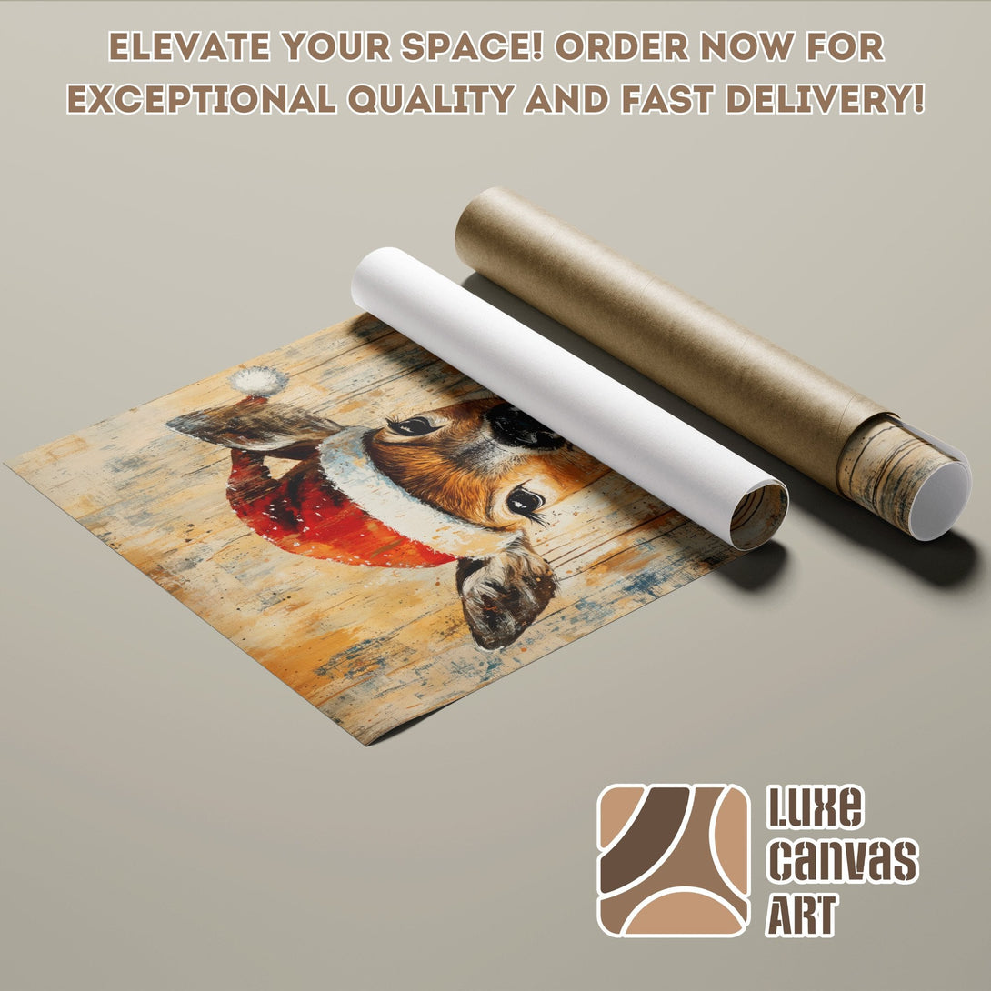 Poster Roll featuring a festive deer art print in warm, earthy tones. Elevate your space with Luxe Canvas Art!