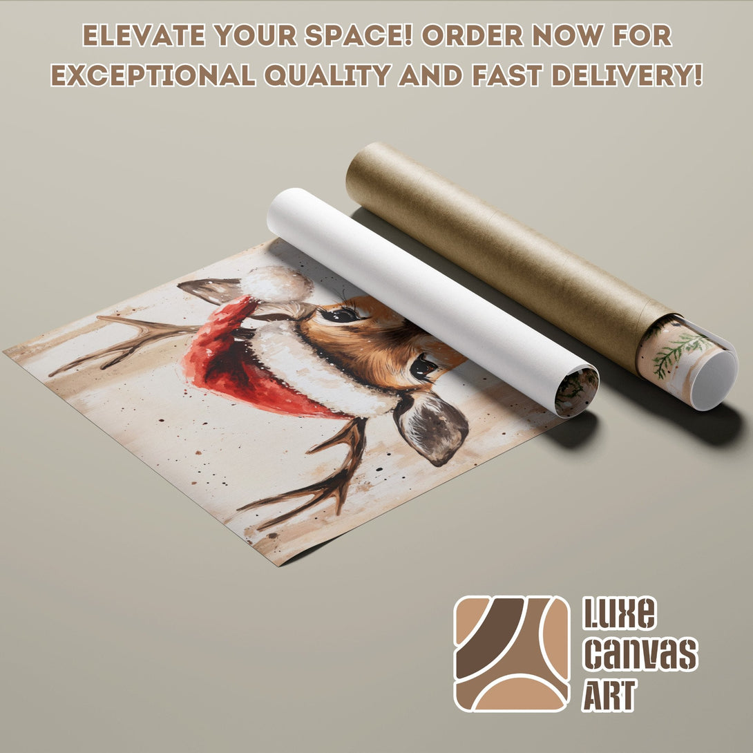 Poster Roll featuring a watercolor deer, warm color palette, perfect for your home decor.