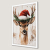 Festive Deer with Santa Hat Art Poster - Holiday Wall Decor