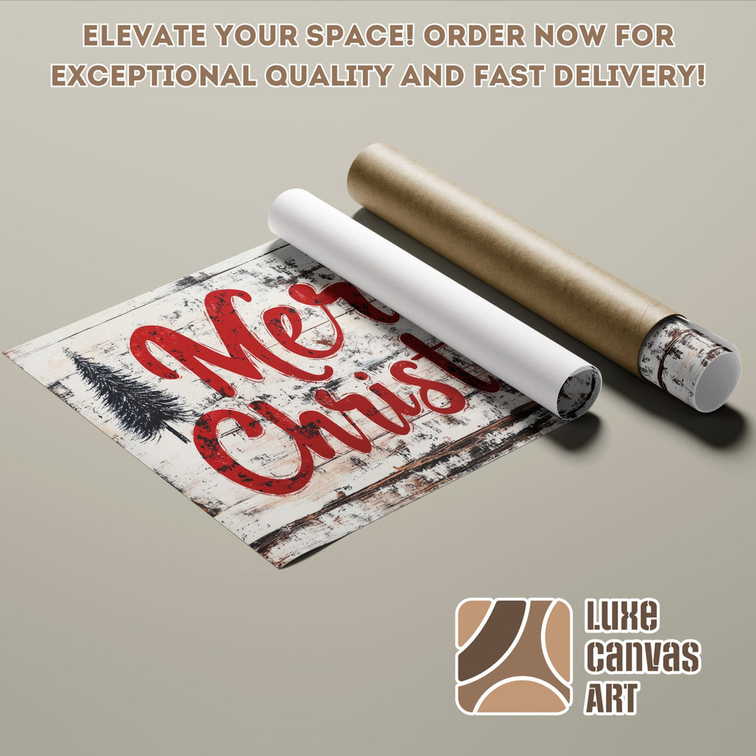 Christmas Poster Roll, rustic style with red, black, and white color palette. Elevate your space with Luxe Canvas Art!