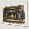 Festive Fireplace Scene Art Poster for Holiday Decor