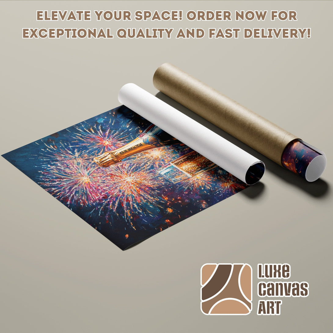 Poster Roll featuring a vibrant fireworks painting in a dark blue and colorful palette. Elevate your space!