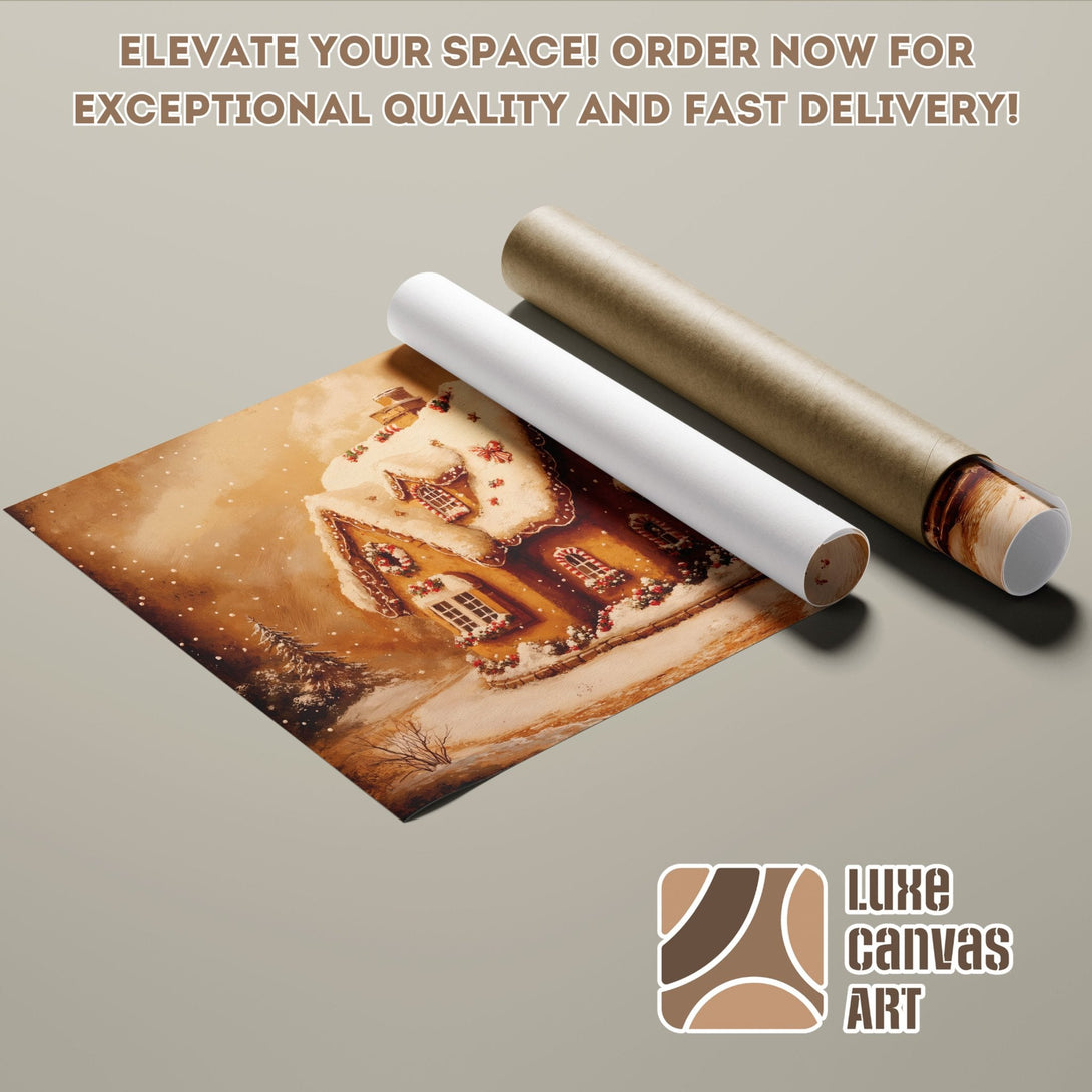 Poster Roll featuring a cozy winter scene in warm brown tones. Perfect wall art!