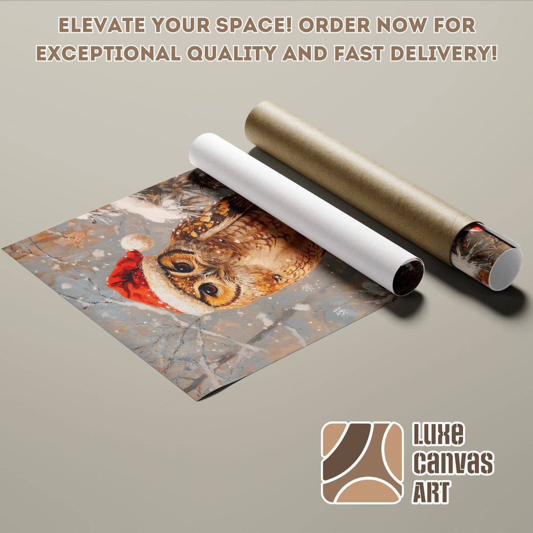 Owl art poster roll, winter scene in neutral tones. Elevate your space with this beautiful poster!