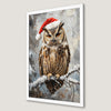 Festive Owl in Santa Hat Art Poster for Holiday Decor