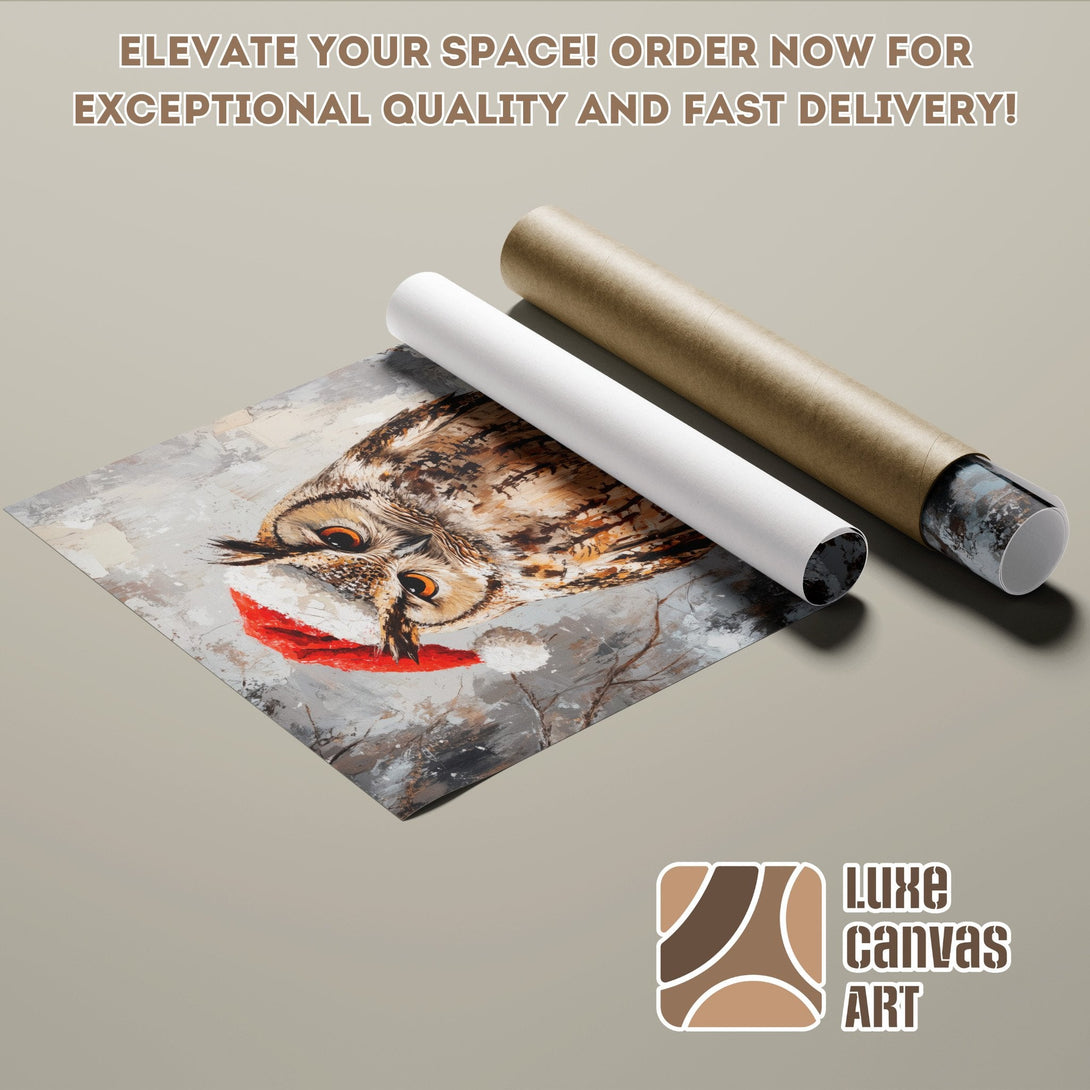 Owl art poster roll in neutral tones. Elevate your space with this stunning wall art. Order your poster today!