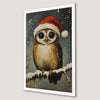 Festive Owl with Santa Hat Art Poster for Christmas Cheer