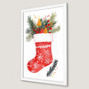 Festive Red Stocking and Pine Berries Art Poster for Christmas