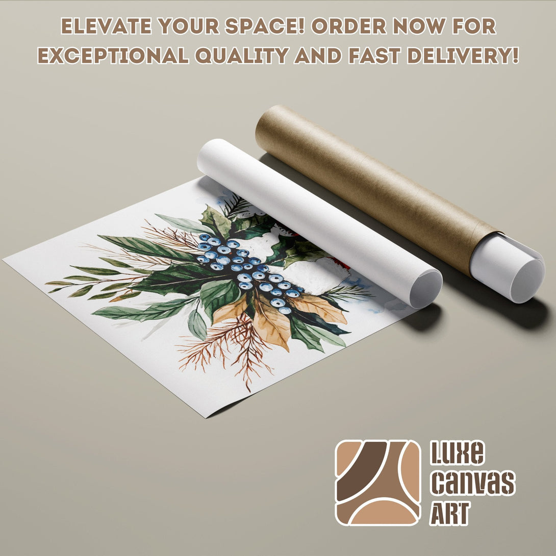 Watercolor floral Poster Roll art print in green, blue, and brown tones. Elevate your space!