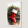 Festive Red Stocking Art Poster with Pine Twigs