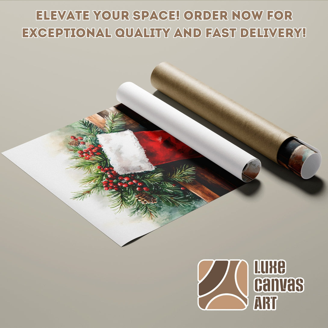 Watercolor Christmas Poster Roll, festive art with red, green, and brown tones. Elevate your space!