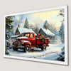 Festive Red Truck Art Poster for Cozy Cabin Decor