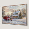 Festive Red Truck Canvas Print with Snowy Christmas Scene