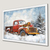 Festive Red Truck in Snow Art Poster for Holiday Decor