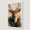Festive Reindeer and Pine Wreath Art Poster for Holiday Decor