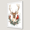 Festive Reindeer and Red Birds Art Poster for Holiday Cheer