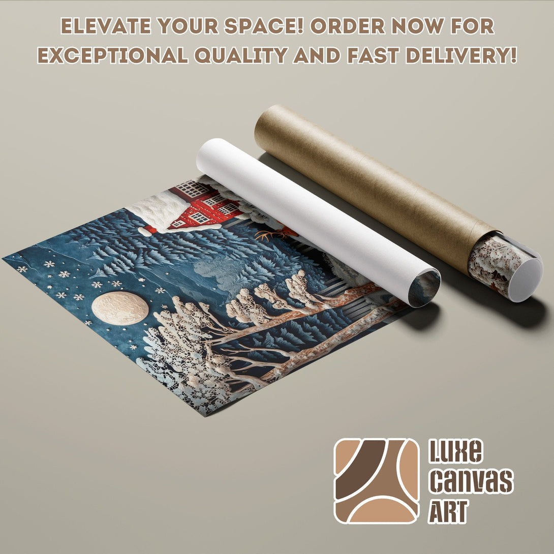 Poster Roll featuring a winter landscape art print in blue and white. Order now!