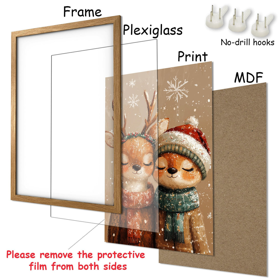 Framed Poster featuring adorable winter animals in a warm, neutral color palette. Perfect for cozy decor!