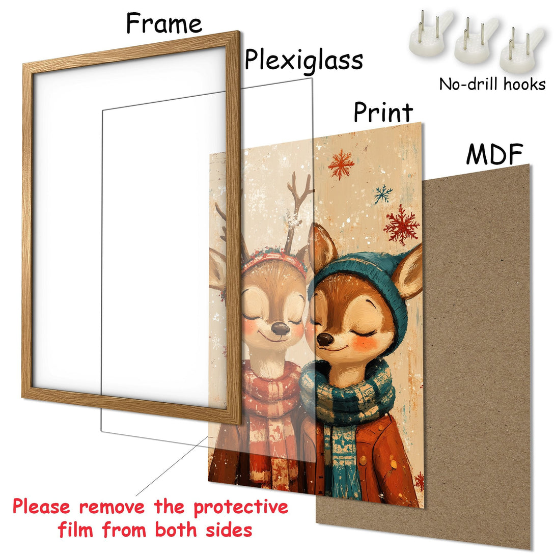 Framed Poster featuring adorable deer illustration in warm tones. Perfect wall art for a cozy, inviting space.